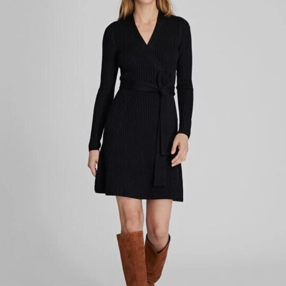 Club Monaco Black Short Wrap Sweater Dress - Picture 1 of 12